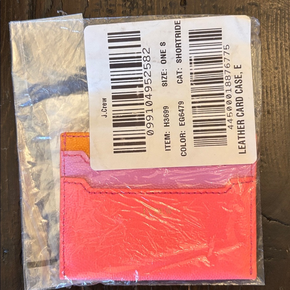 J Crew Leather Card Case NWT Peony Tangerine - Picture 2 of 3